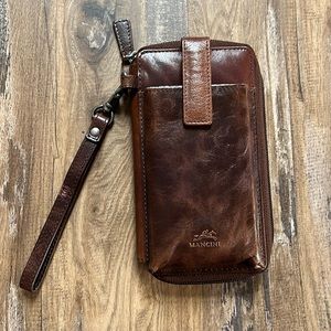 Mancini Brown Cell Phone Wallet Wristlet